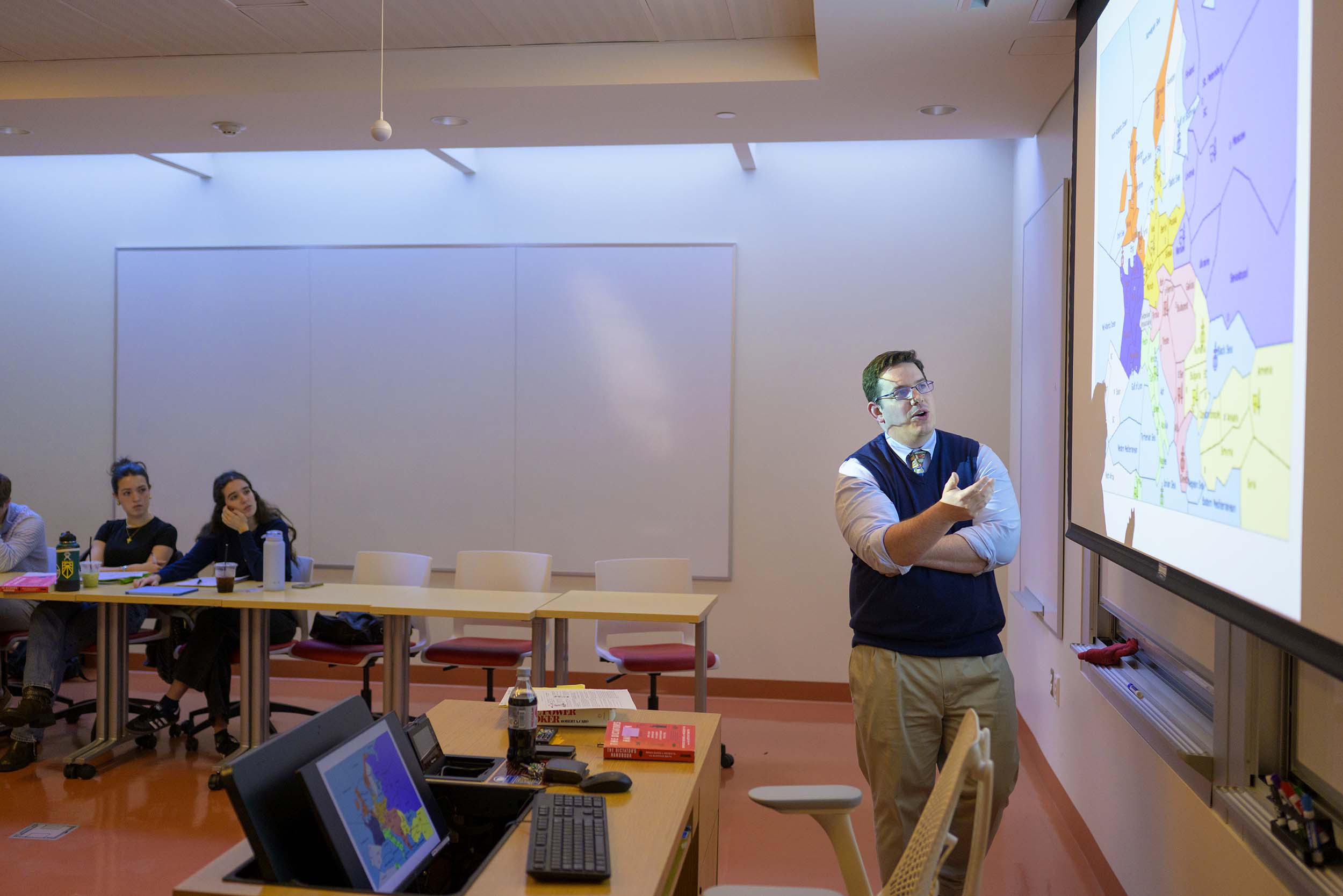 Professor Sinclair teaching a government class.