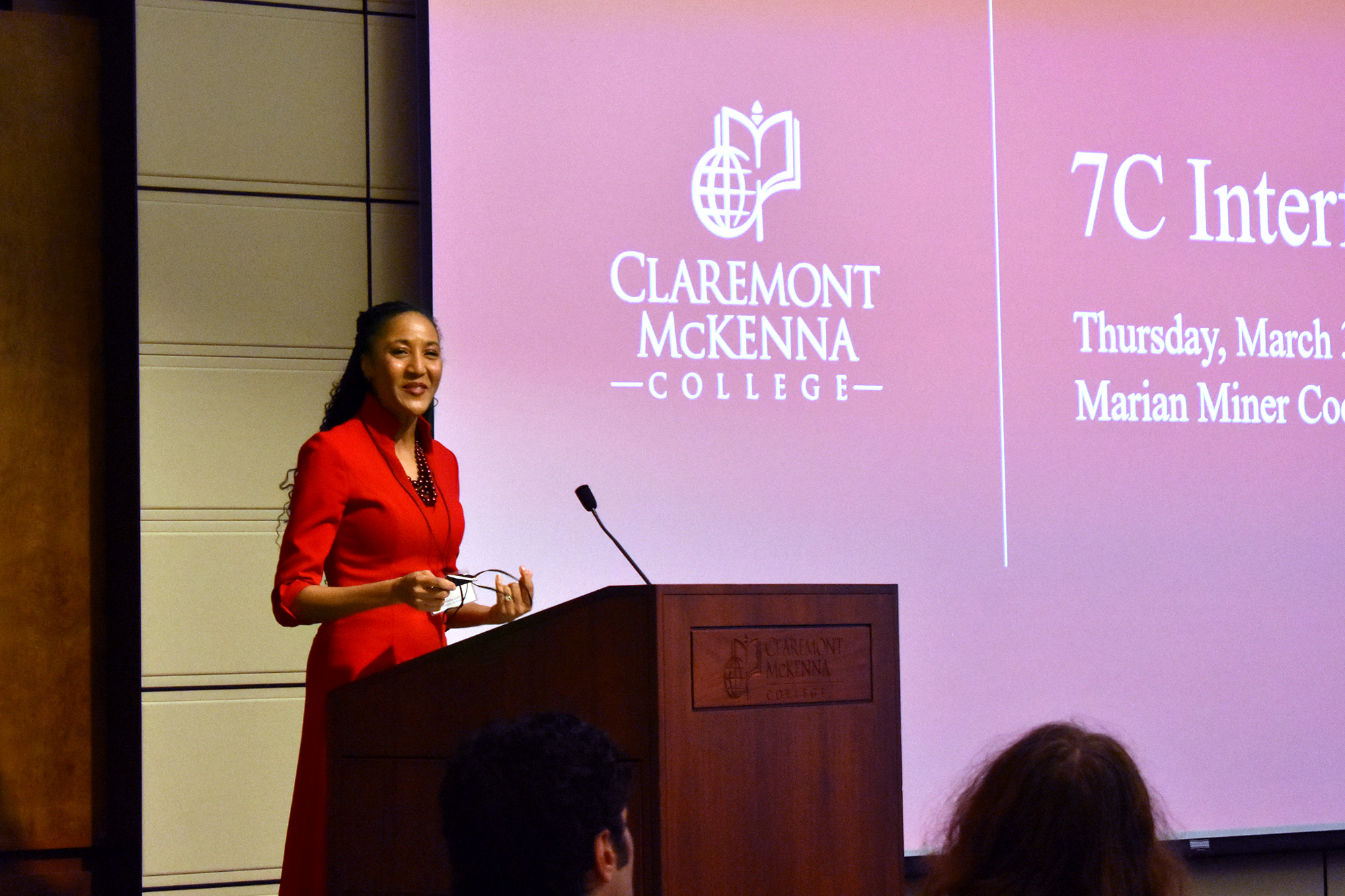 Reverend Dr. Naima Lett, Protestant Chaplain, speaks from the Ath stage podium.