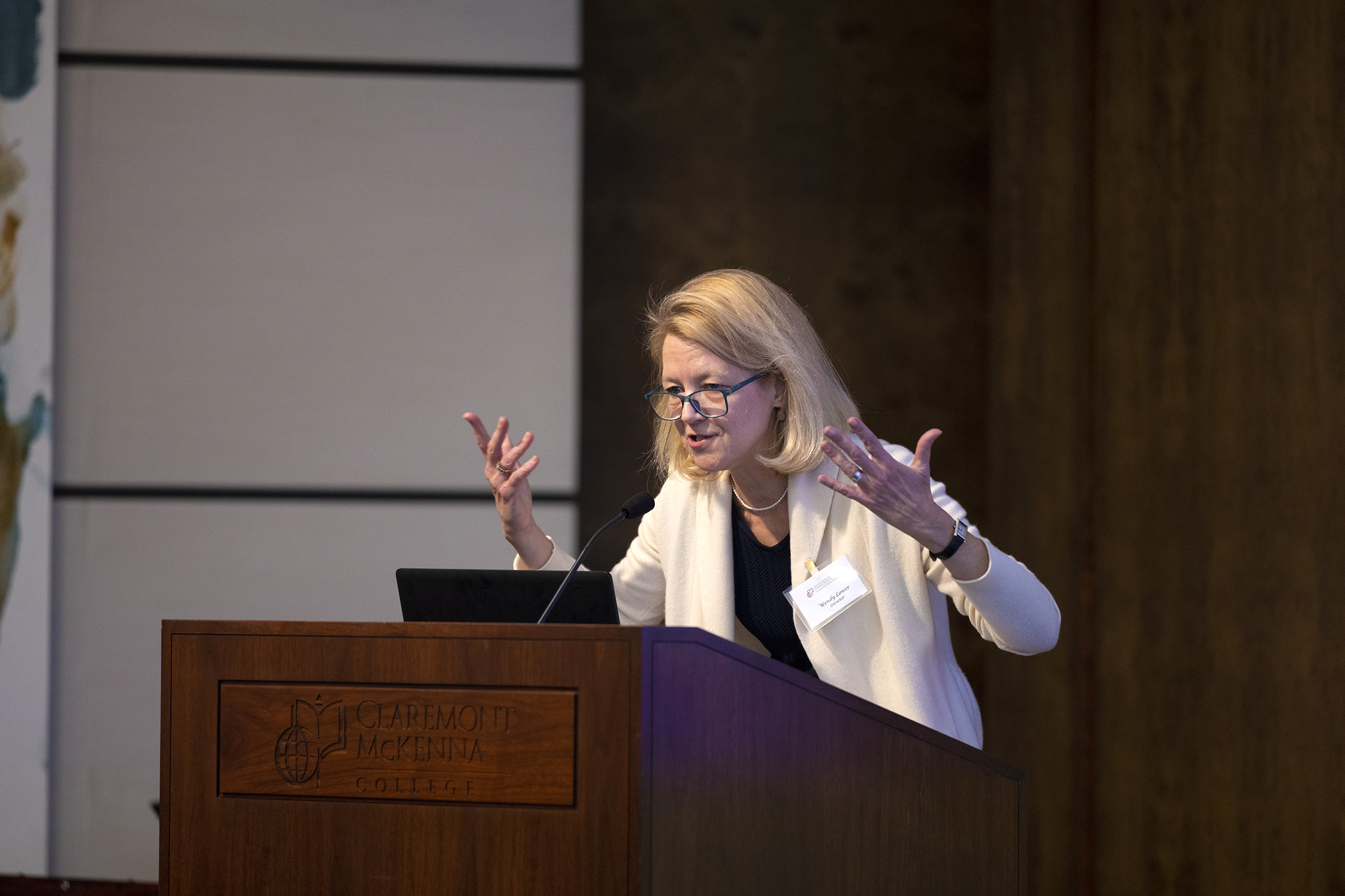  Wendy Lower, Ph.D., Director, Mgrublian Center for Human Rights, kicks off the center's 20th anniversary celebration at the Athenaeum.