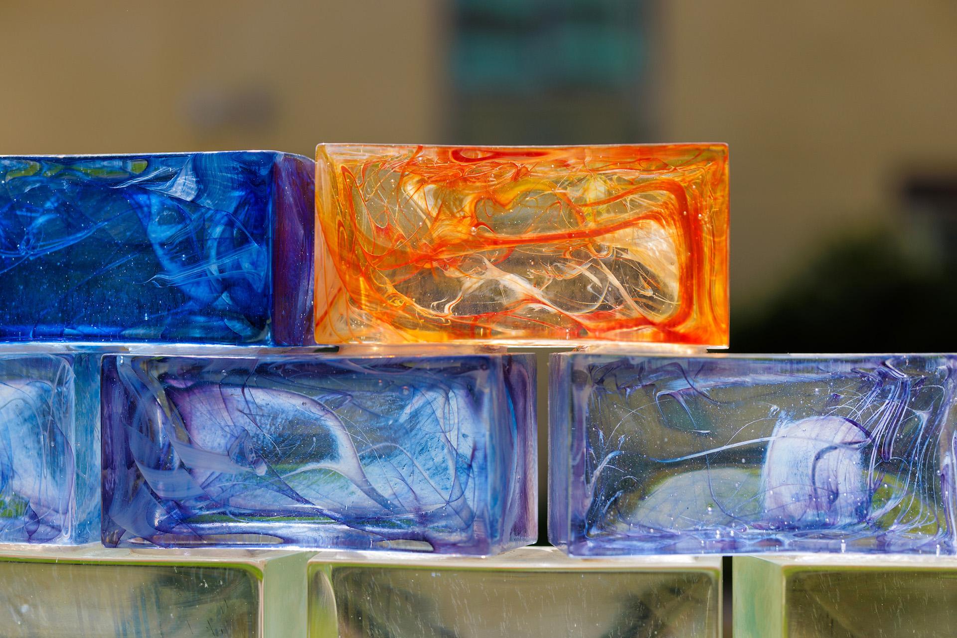 Close up of the clear and colorful bricks that make up Qwalala.