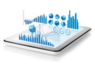 Holographic projection of data visualizations from a tablet.