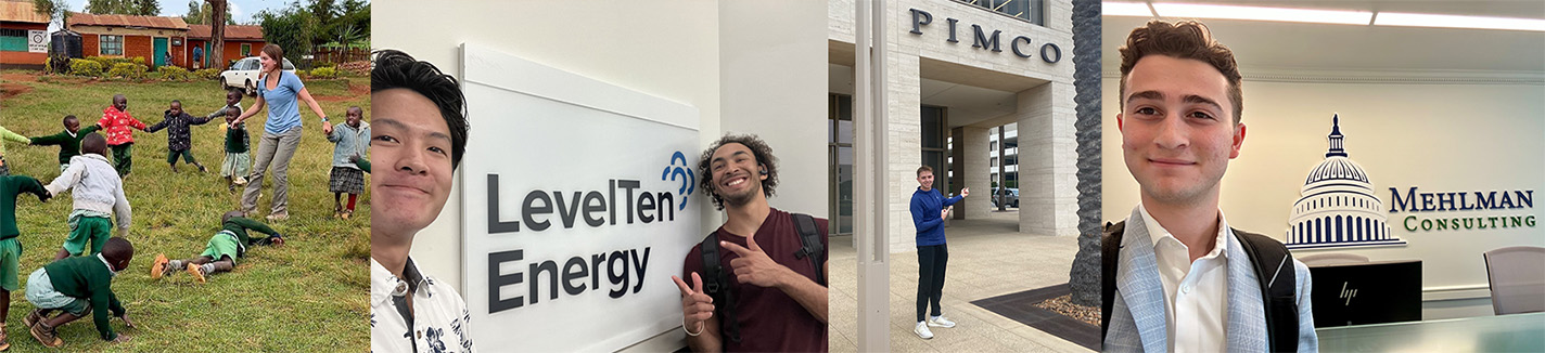 Four students at their respective Sponsored Internships and Experiences programs.