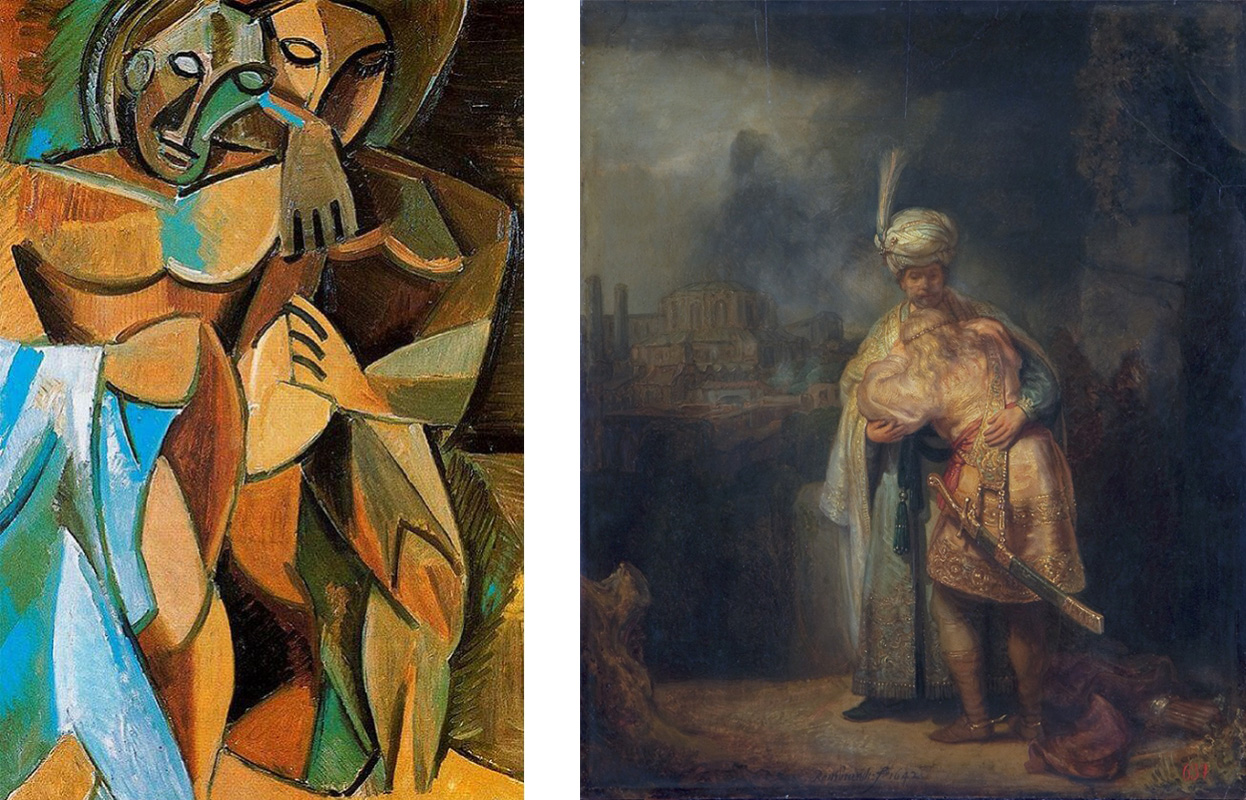 (Left) Friendship by Pablo Picasso; (Right) David and Jonathan by Rembrandt.