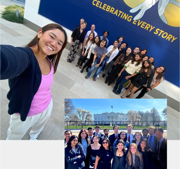 A collage of CMC students on annual networking treks offered by the Soll Center for Student Opportunity.