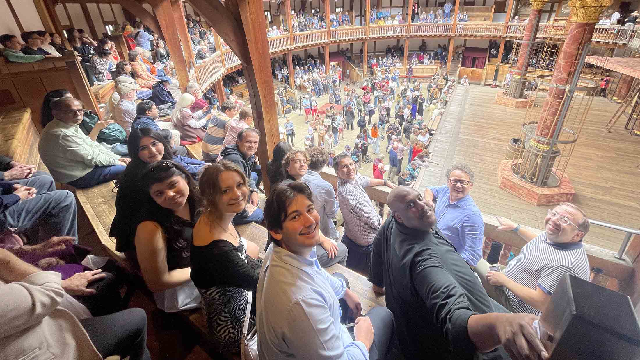 Faculty and students in London at the Globe theater