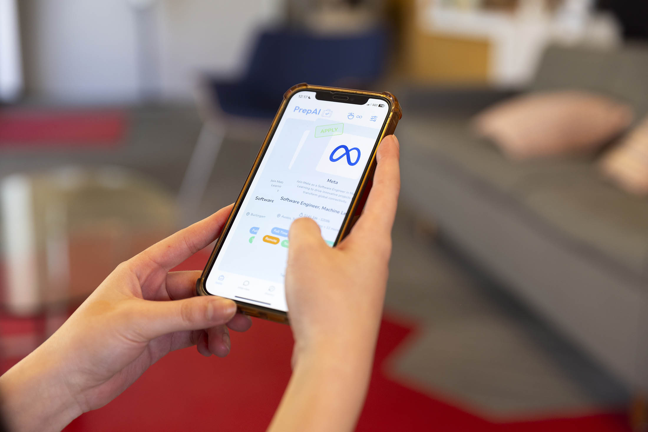 A view of the app on a mobile phone.