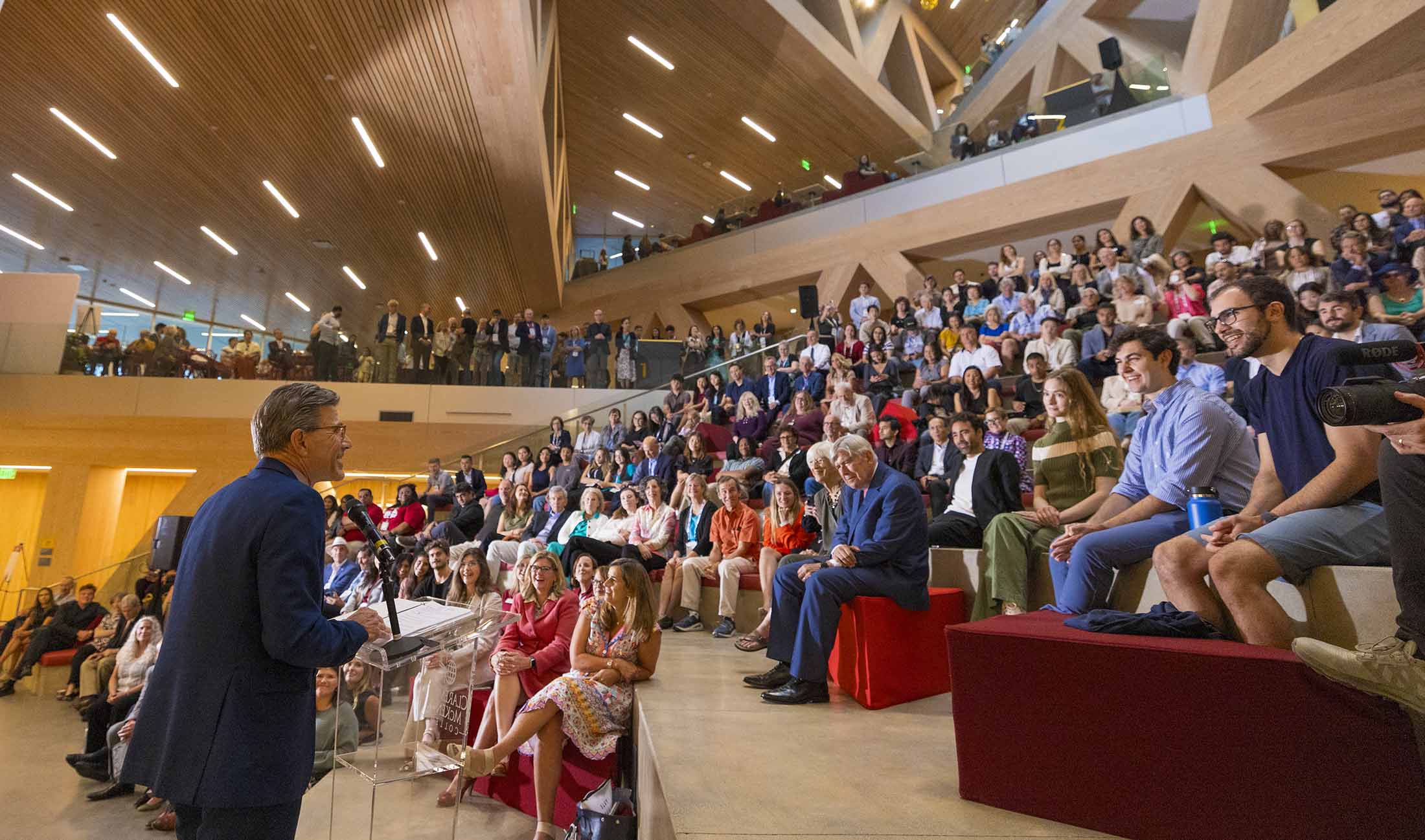 Crowd of people at RDSC listening to Pres. Chodosh