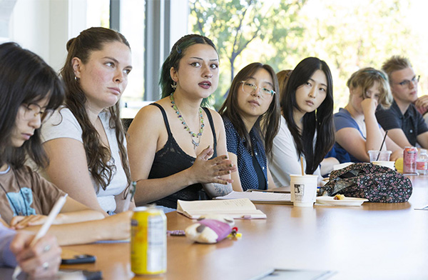 Students discuss the Declaration of Independence with CMC faculty as part of The Open Academy’s first Saturday Salon of the fall semester.