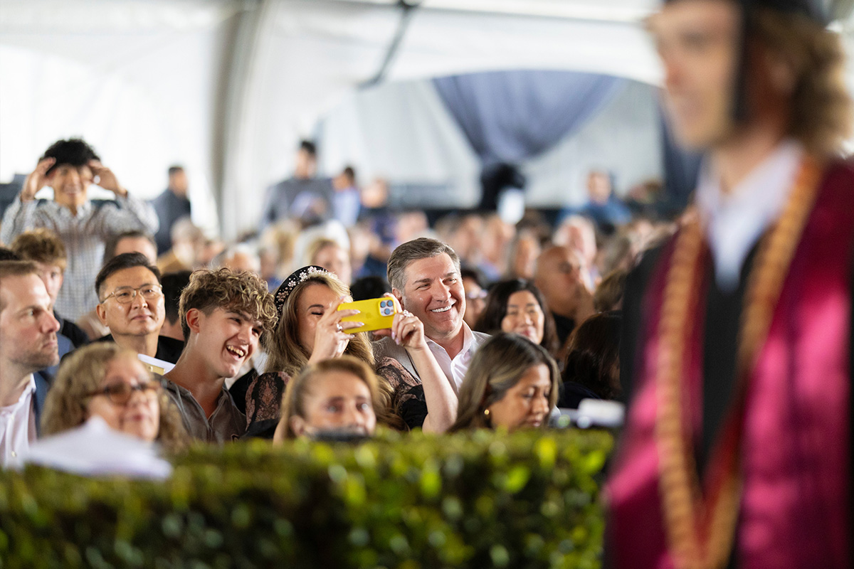 Families watch the procession during the Commencement ceremony.