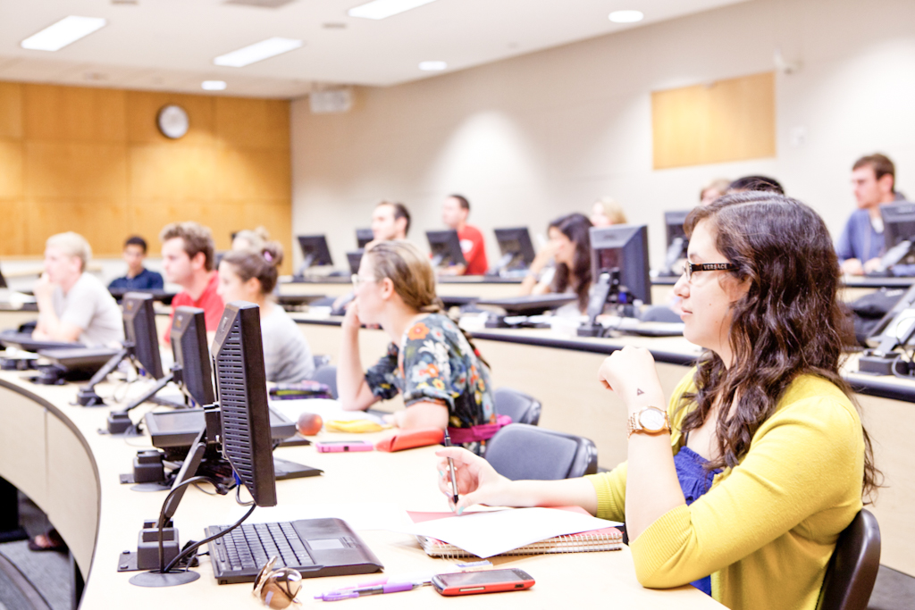 Classroom with computers and students