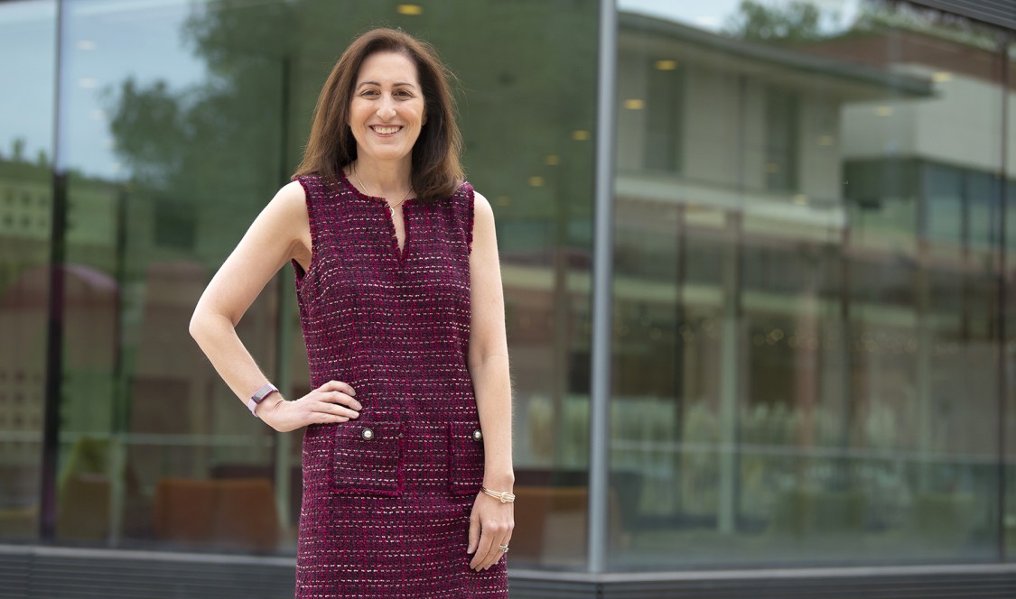 Laura Lulejian photographed on campus in front of the Kube.