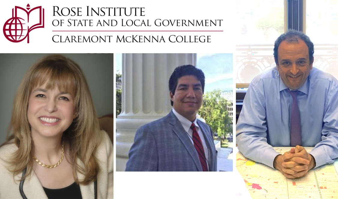 A photo collage of Rose Institute's newest board members (from left to right): Lisa Pitney ’89, Eric Figueroa ’92 P ’21, and Sean Elsbernd ’97.