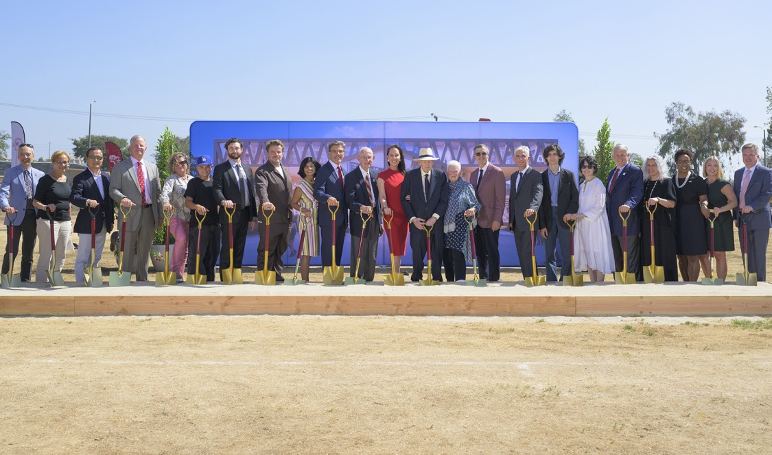 A large group assembled to celebrate the groundbreaking for the Robert Day Science Center.