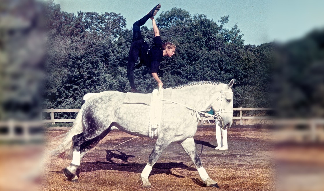Isabelle Parker '96 on vaulting horseback.