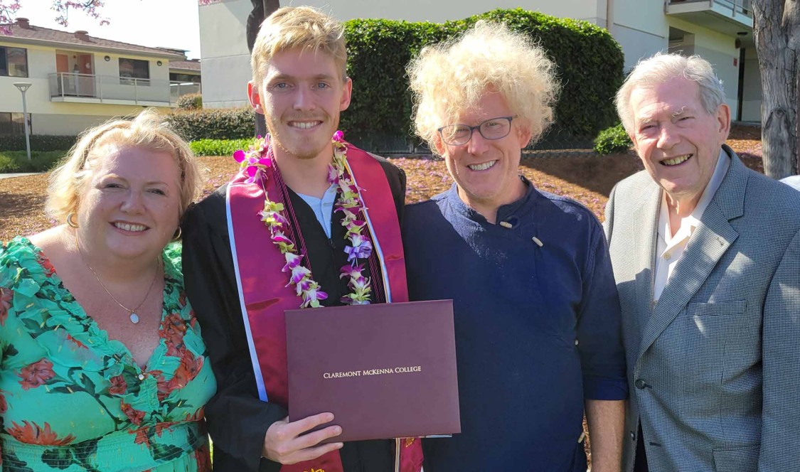 Dave Moffett ’64 P’93 P’94 GP’24, right, joins his son, Stephen Lloyd-Moffett ’94 P’24, and daughter, Kathy Moffett McDonald ’93, at Basil Lloyd-Moffett's ’24, grandson, commencement ceremony.