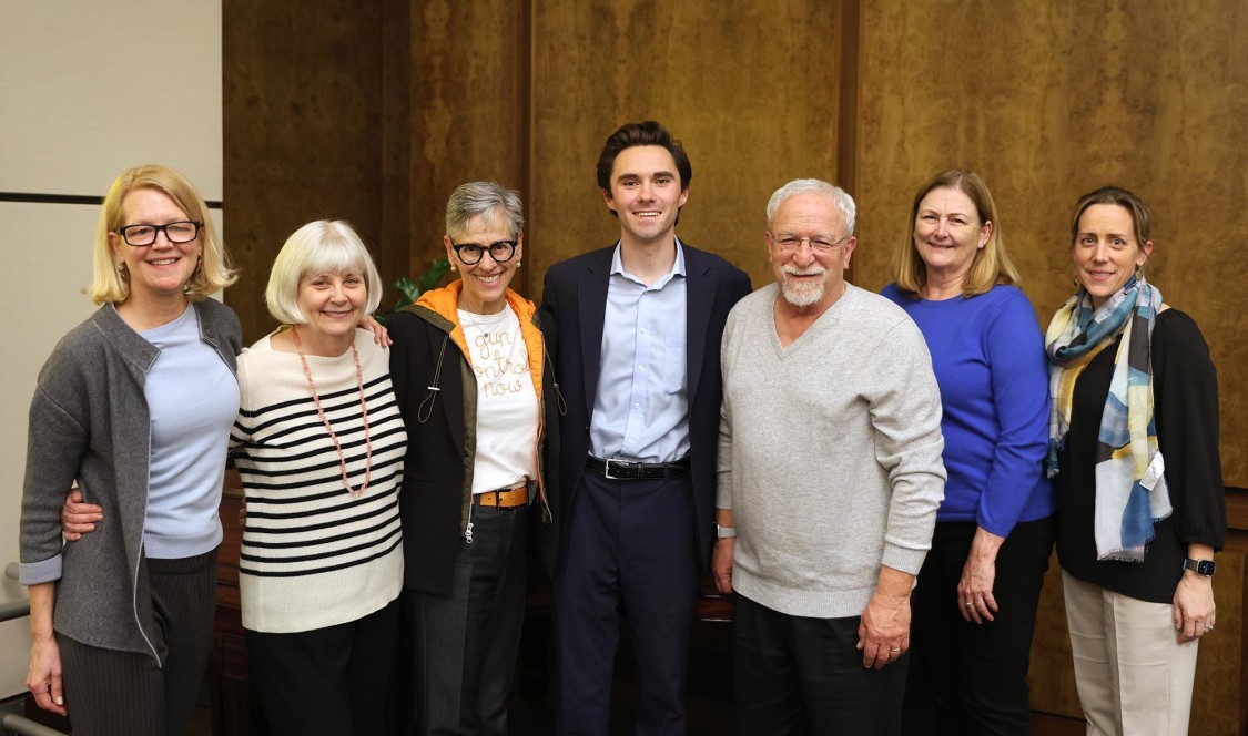 David Hogg standing with a group at the Ath