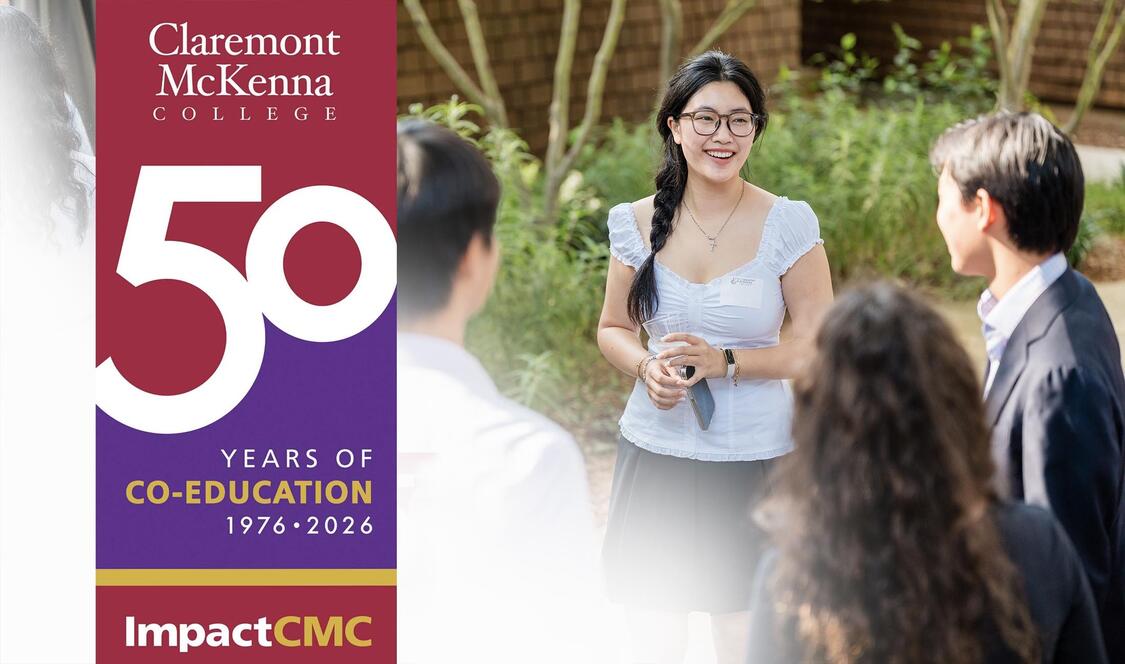 50 years of Co-education graphic and students talking on campus