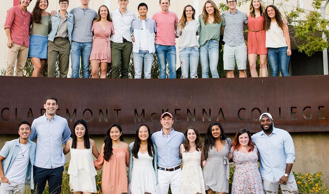 2017-18 CMC resident assistants in front of Roberts Pavilion