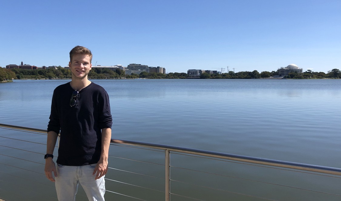 Henry Schulz ’22, pictured near the Martin Luther King Jr. memorial along the Tidal Basin
