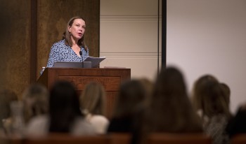 Prof. Lisa Cody giving talk at the Ath on the history of reproductive healthcare in the U.S.