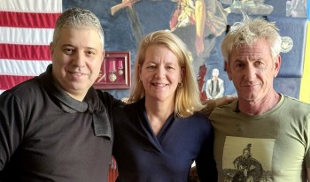 Wendy Lower with Sean Penn (right) and Evgeny Afineevsky.