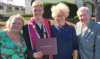 Dave Moffett ’64 P’93 P’94 GP’24, right, joins his son, Stephen Lloyd-Moffett ’94 P’24, and daughter, Kathy Moffett McDonald ’93, at Basil Lloyd-Moffett's ’24, grandson, commencement ceremony.