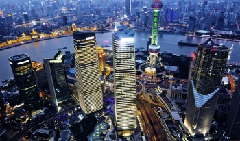 A nighttime view of the Shanghai skyline.