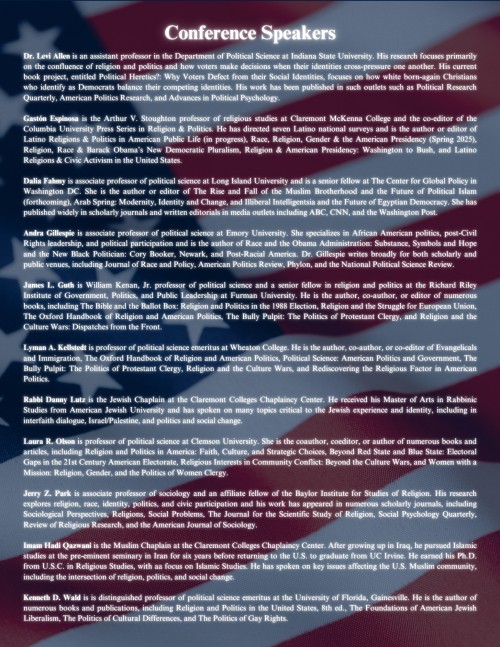 Speakers for Conference Schedule for Religion, Race, Gender, and the 2024 Election Conference