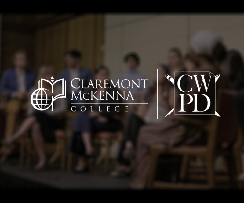 The Claremont Writing and Public Discourse logo over a blurred background.