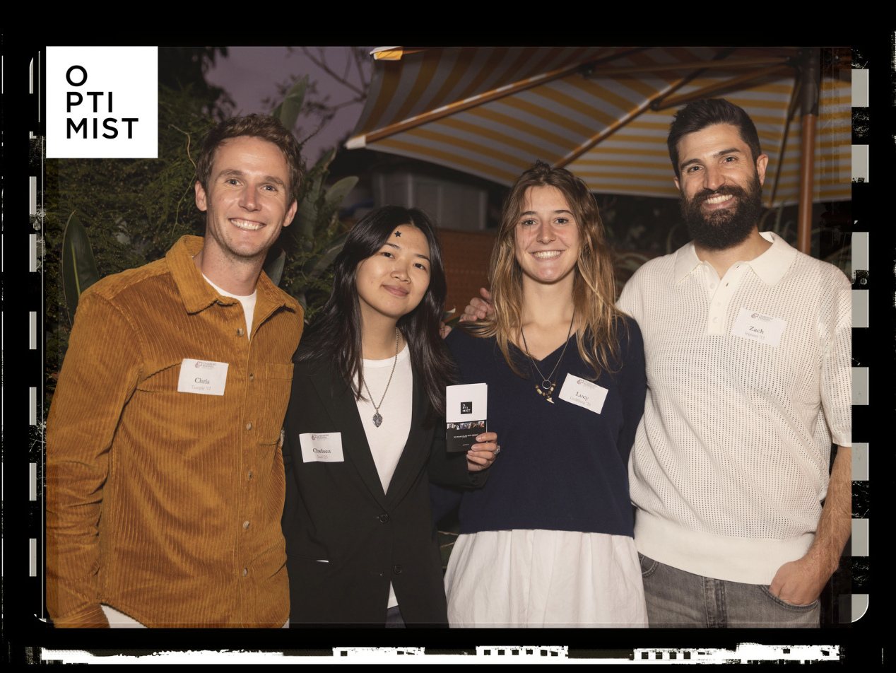 Photo of Chris Temple '12, Zach Ingrasci ‘12, Chelsea Luo ‘25, and Lucy Goldberg ‘25