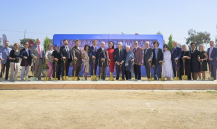 A large group assembled to celebrate the groundbreaking for the Robert Day Science Center.