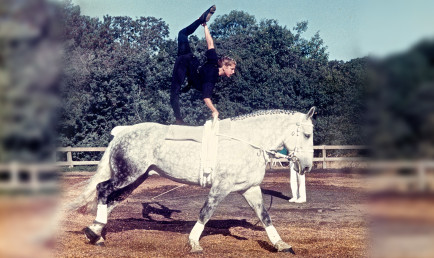 Isabelle Parker '96 on vaulting horseback.