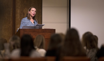 Prof. Lisa Cody giving talk at the Ath on the history of reproductive healthcare in the U.S.