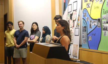 Students presenting at the Gould Center showcase.