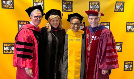 Harriet Nembhard ’91 with CMC guests David Mgrublian '82 P'11, Laura Grisolano '86, and President Hiram Chodosh.