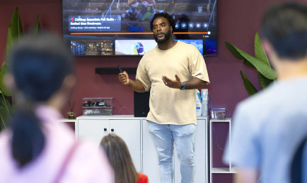 Vince Greer speaking to group