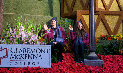 Students on CMC's float for the 2023 Rose Parade.