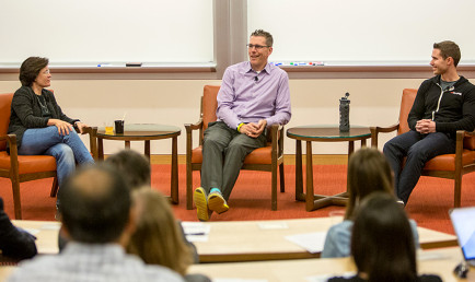 Kara Swisher interviews Henry Albrecht ’91 and Jason Soll ’11 at the Angel Summit