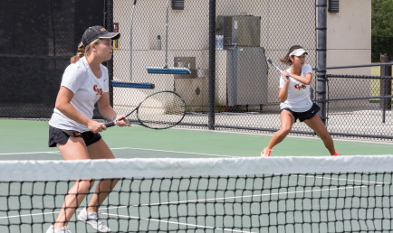 CMS women's tennis players Lindsay Brown and Nicole Tan