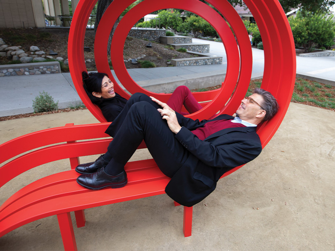 President Chodosh and Priya on the Modified Social Benches.